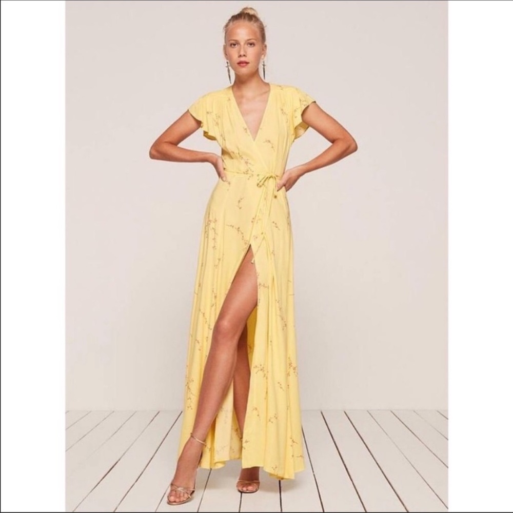 Reformation Long floral wrap dress